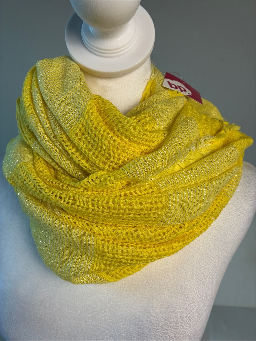 bp Cotton Yellow Metallic Knit Infinity Scarf with Raw Hem
